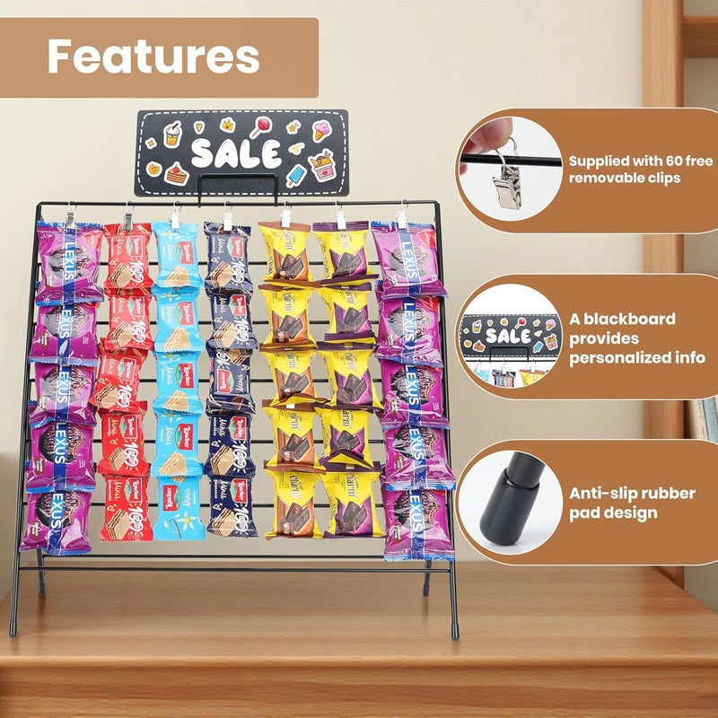 vefix Chip Rack Display Stand with 60 Clips, 7 Rows Snack Retail Display Rack, Chip Bag Holder for Party, Snack Bar Station for Concession Stand, Candy Display - Image 2